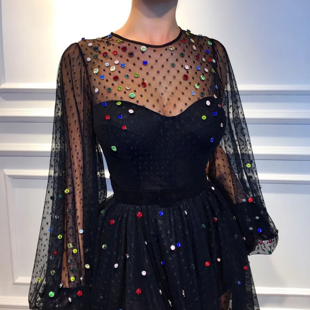Matoshi Boutique Gem Embellishment Tulle Black Gown Tag Attached - Picture 2 of 9